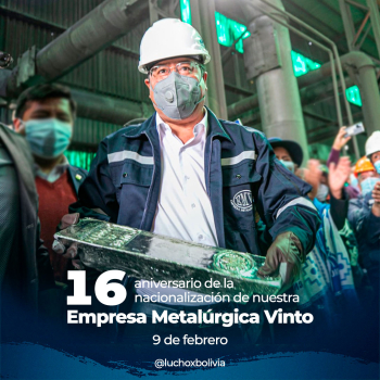 Metalúrgica Vinto registra $us 327 millones por ventas y alcanza producción de 10.275 TMF